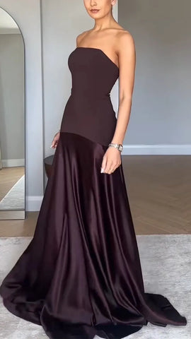 Strapless Patchwork Evening Gown for a Show-Stopping Night Out