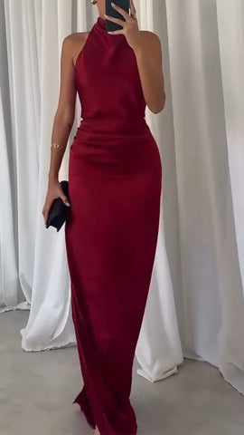 Elegant Hollow-Out Evening Dress with Detachable Neck Strap