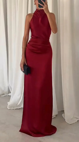 Elegant Hollow-Out Evening Dress with Detachable Neck Strap