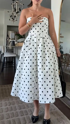 Polka Dot Strapless Maxi Dress for Elegant Summer Evenings
