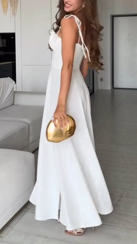 Elegant Slit Dress with Suspender Detail for Casual Chic Style
