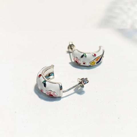 Dainty Enamel Flower and Bird Earrings for a Whimsical Touch