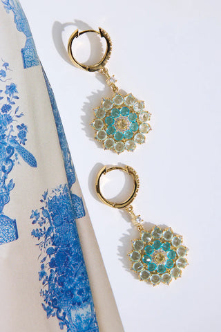 Dainty Blue Crystal Dangle Earrings with Frosted Petal Design