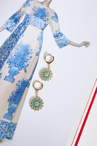 Dainty Blue Crystal Dangle Earrings with Frosted Petal Design