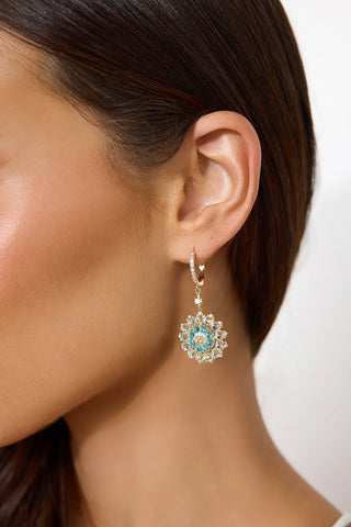 Dainty Blue Crystal Dangle Earrings with Frosted Petal Design