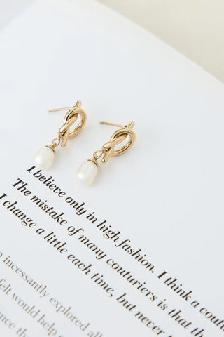 Twist and Pearl Dangle Earrings in Gold for Elegant Everyday Glam