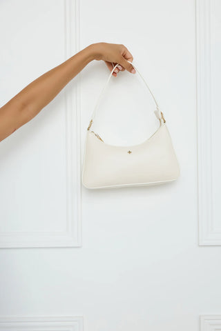 Sleek White Shoulder Bag with Gold Accent for Everyday Style