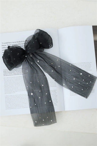 Celestial Black Bow Hair Clip with Sparkling Silver Stars