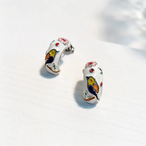 Dainty Enamel Flower and Bird Earrings for a Whimsical Touch