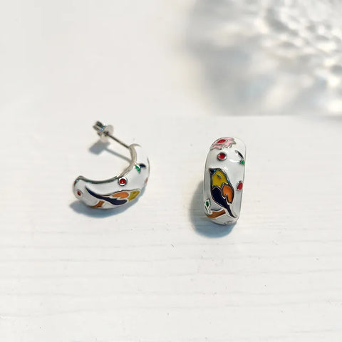 Dainty Enamel Flower and Bird Earrings for a Whimsical Touch