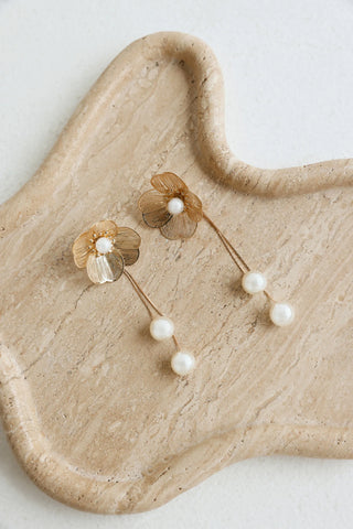 Gold Dangle Daisy Earrings with Pearls for a Feminine Touch