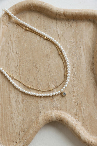 Layered Pearl Necklace with Double Chain Gold Plated Jewelry