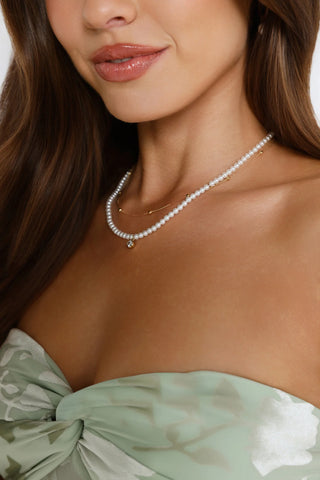 Layered Pearl Necklace with Double Chain Gold Plated Jewelry