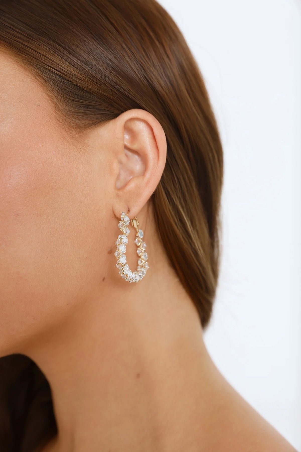 Gold Heart Hoop Earrings with Sparkling Diamantes for Everyday Glamour