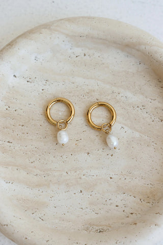 Gold Camera Flash Hoop Earrings with Faux Pearl Details