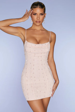 Beaded Mini Dress with Cowl Neckline for Elevated Evening Style