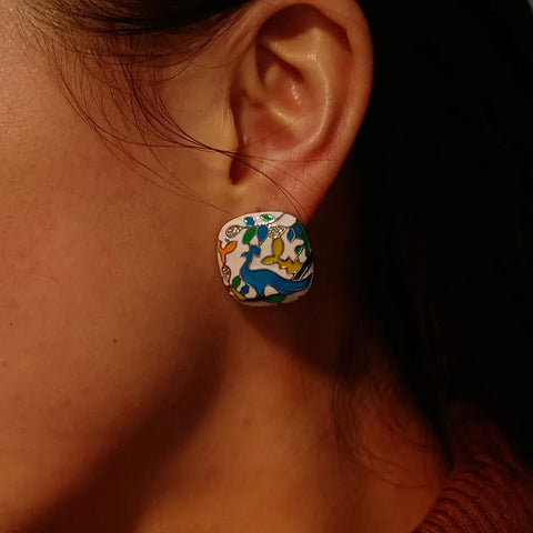Vibrant Enamel Flower and Bird Earrings for a Bold, Artistic Statement