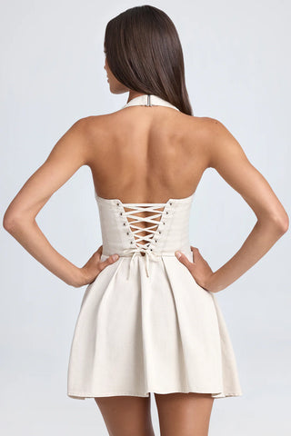 Elegant Halter Mini Dress with Corset Bodice for Day-to-Night Style