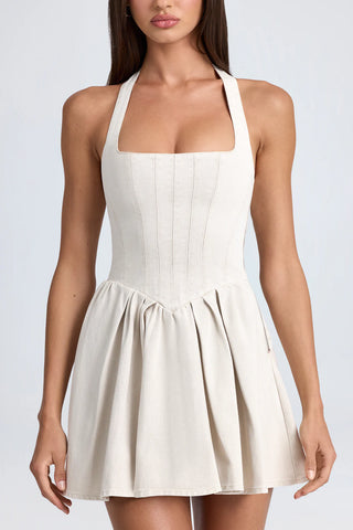 Elegant Halter Mini Dress with Corset Bodice for Day-to-Night Style