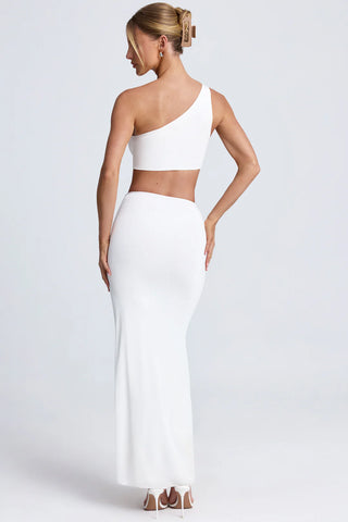 Statement One-Shoulder Maxi Dress with Gemstone Hardware & Waist Cut-Out