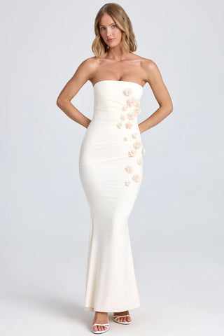 Floral Appliqué Maxi Dress with Sculpting Fishtail Silhouette