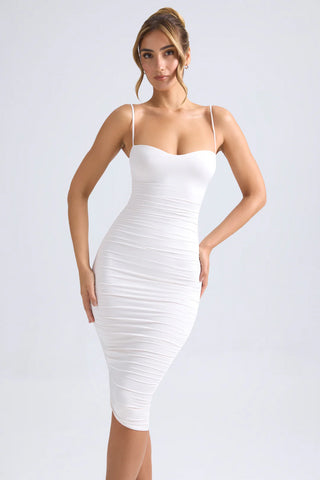 Slinky Ruching Midi Dress for a Sculpted Sweetheart Silhouette