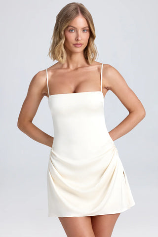Timeless Satin Mini Dress with Ruching and Adjustable Straps