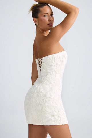 Floral Tulle Appliqué Satin Mini Dress with Internal Corset