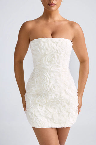 Floral Tulle Appliqué Satin Mini Dress with Internal Corset