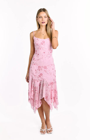 Sparkling Pink Sequin Midi Dress for Glamorous Party Nights