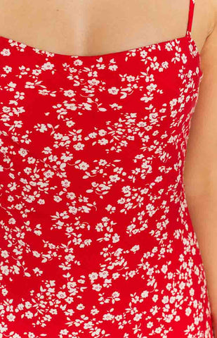Stunning Red Floral Midi Dress for Daytime Dates and Special Events