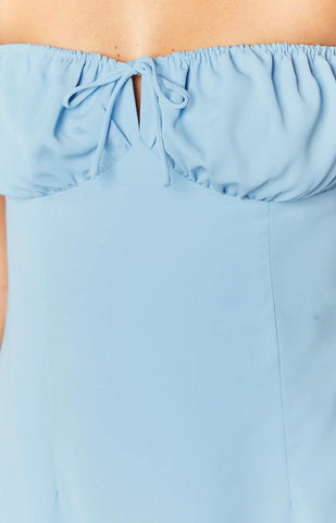 Elegant Blue Strapless Midi Dress for Weddings and Formal Events