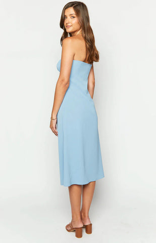 Elegant Blue Strapless Midi Dress for Weddings and Formal Events