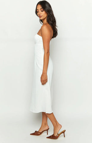 Effortless White Strapless Midi Dress for Date Nights and Summer Celebrations
