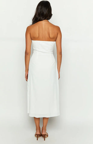 Effortless White Strapless Midi Dress for Date Nights and Summer Celebrations
