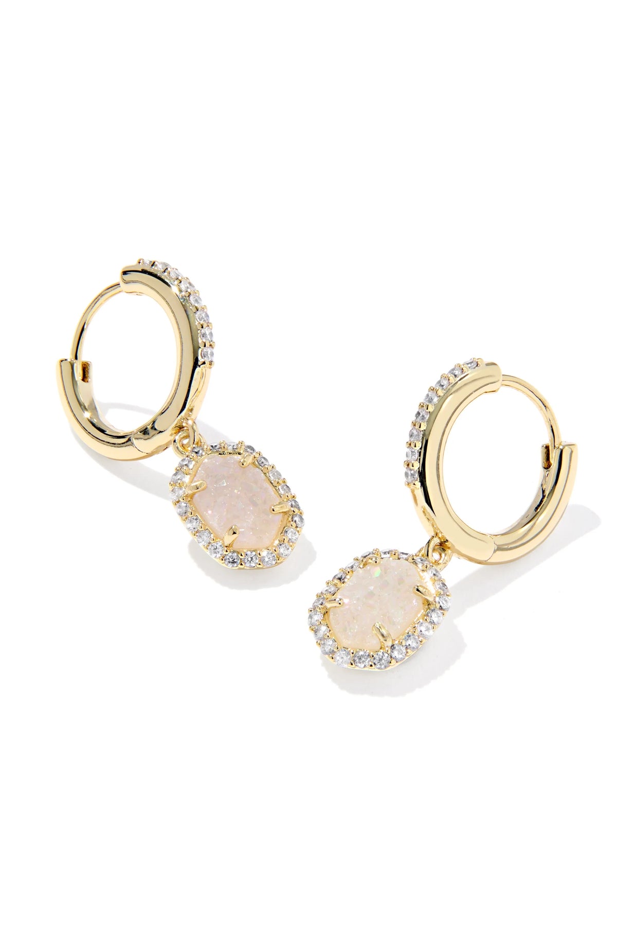 Iridescent Drusy Huggie Earrings with Sparkling Crystal Frame