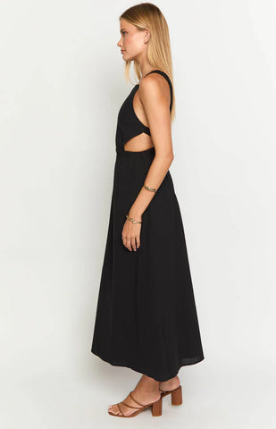 Chic Black Backless Midi Dress with Strappy Details for Evening Glamour