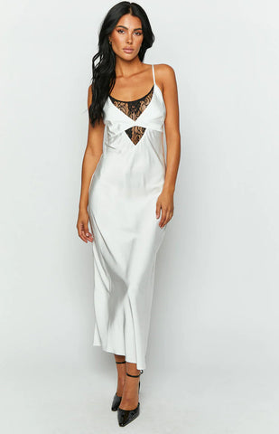Elegant White Lace Midi Dress for Formal Events and Balls