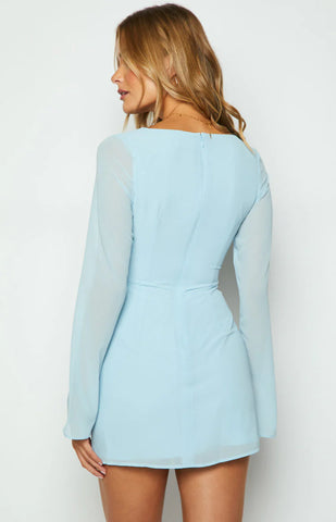 Baby Blue Cocktail Dress with Flowy Fit and Adjustable Tie