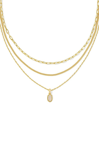 Iridescent Drusy Gold Triple Strand Necklace for Effortlessly Layered Style