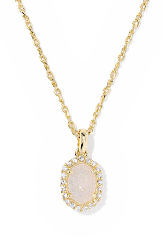 Iridescent Drusy Pendant Necklace with Crystal Frame for Subtle Sparkle