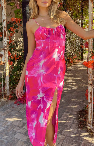 Effortless Pink Print Midi Dress for Sunset Cocktail Evenings
