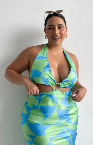 Underwater Green Print Midi Dress