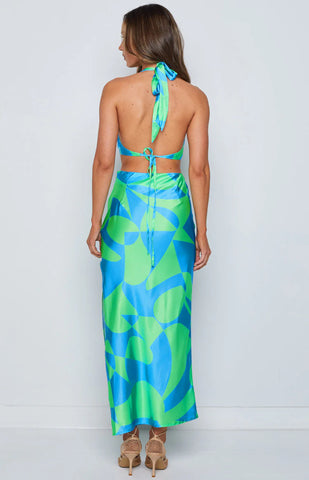 Underwater Green Print Midi Dress