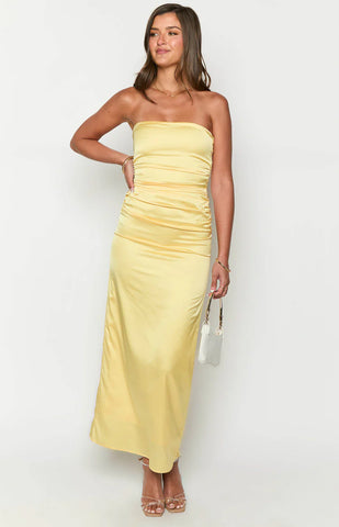 Sunshine Yellow Satin Maxi Dress for Effortless Summer Evenings