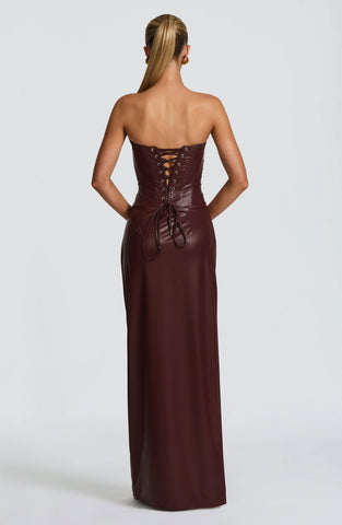 Burgundy Maxi Dress with Daring Thigh-High Slit & Lace-Up Back