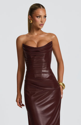 Burgundy Maxi Dress with Daring Thigh-High Slit & Lace-Up Back