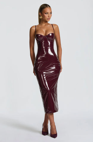 Cherry Lacquer Midi Dress for a Bold, Body-Hugging Silhouette