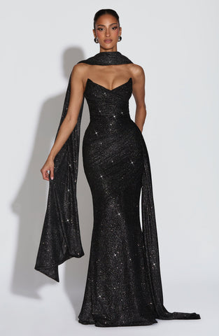 Dramatic Black Sparkle Maxi Dress for Glamorous Evenings