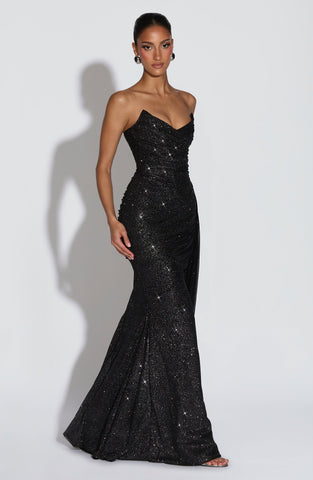 Dramatic Black Sparkle Maxi Dress for Glamorous Evenings